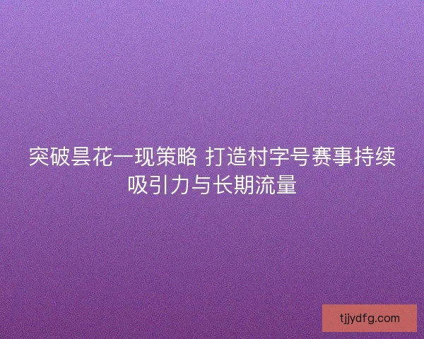突破昙花一现策略 打造村字号赛事持续吸引力与长期流量